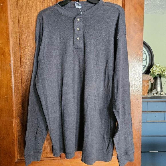 Old Navy Men's Grey Waffle Knit Crew Henley Long Sleeve Shirt Size L Y2K NWOT - Picture 1 of 8